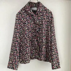 ヴィンテージ 小花柄 フリルブラウス 長袖 レトロ 古着 総柄シャツ【M相当】のサムネイル