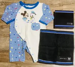 2点セット 50-60cm ロンパース 長袖ロンパース ミッキー ハンカチ