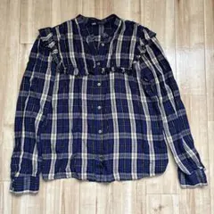 ZARA チェック柄 フリル付き長袖シャツ XS