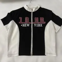 y2k 1898 NEW YORK ロゴ フロントジップ 半袖 トップス