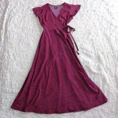 メゾンドリーファー 小花柄 カシュクール ワンピース ネイビー×赤 フリル袖