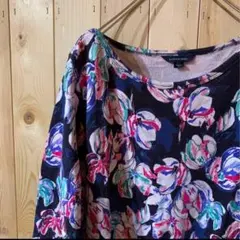 AE2649 LAND'SEND 長袖Ｔシャツ ネイビー花柄 レディース M