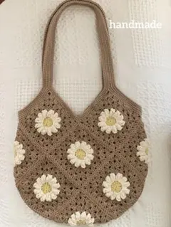 ハンドメイド　手編みバッグ　グラニーバック　モチーフ編み　かぎ針編み