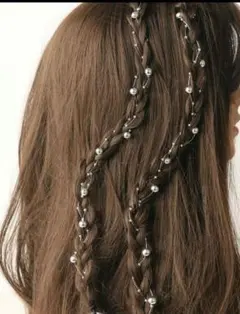ビーズ付き編み込みヘアアクセサリー 55cm ブライダルヘッドドレス