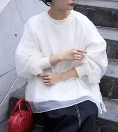 シアーレイヤードボリュームスリーブオーバーサイズスウェット