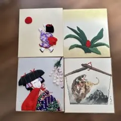 和風　木目込み色紙絵　4枚セット