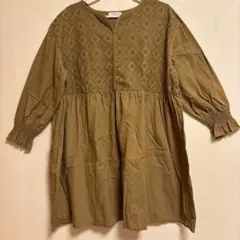 セルフサービス 刺繍入りオリーブ色　ワンピース LLサイズのサムネイル