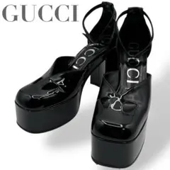 GUCCI　グッチ　プラットフォームサンダル　厚底　黒　エナメル　y2k