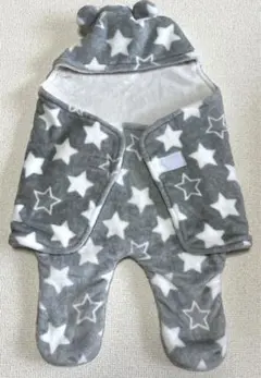 クマ耳付き着ぐるみ おくるみ ライトグレー星柄