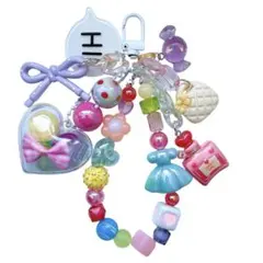 ビーズストラップ カラフル リボン じゃらじゃらキーホルダー