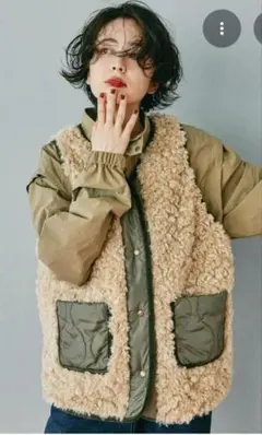 ニコアンド⋯，ベージュ フリース ベスト ポケット付き