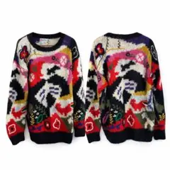 R-JAY HONEY モヘア混 ハンドニット カラフル総柄セーター M