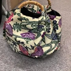 和装バック着物バック琉球紅型・琉球柄・葵の柄（黒）入学卒業結婚