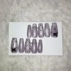 現品/Mサイズ　量産型　ガーリー　ワンホン　ネイル　パープル　ネイルチップ