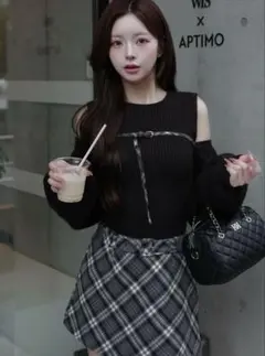 Darich ダーリッチ ドッキングミドルウエストニットミニワンピース