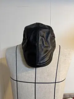 メンズ　レディース　黒 レザー ハンチング帽　サイズ調整可能