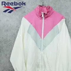 90s リーボック ナイロンジャケット 刺繍 ホワイト×ピンク USサイズ 古着