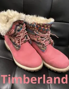 Timberlandブーツ ピンク ファー ニット 25.5cm レディース