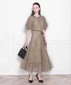 完売品✨ Leja パフスリーブウエストリボン総レースロング ドレスワンピース