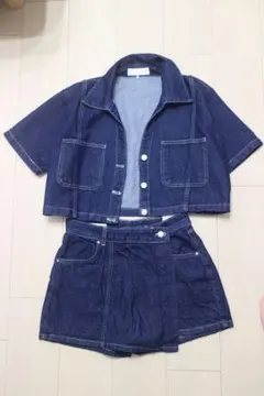 ZARA ダークデニム ショートパンツセットアップ