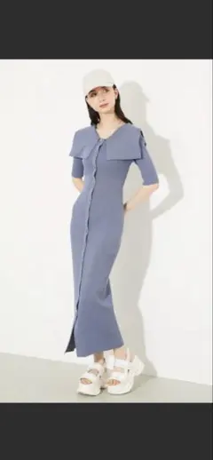リエンダ　rienda バックボタンビックカラー2wayニットワンピース