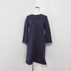 ROPE 日本製 ストライプワンピース ネイビー 長袖 ポケット付き（38）