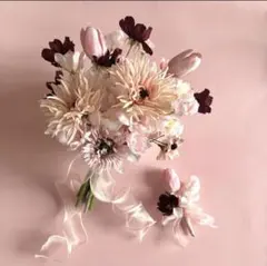 ウェディングブーケ　ブートニアセット　アーティフィシャルフラワー　高級造花