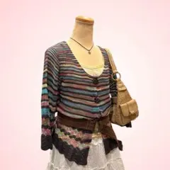 【Y2K】マルチカラー カーディガン フェアリーグランジ フリル 森ガール 海外