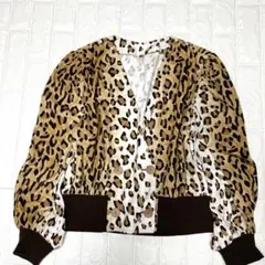 伊太利屋 レオパード ヒョウ柄 ウッドボタン ジャケット リブ 大きいサイズ