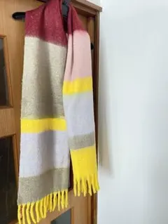 極美品ランバンオンブルー　カラフルストライプストール チャーム付き