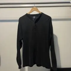 OLDGAP ブラック ヘンリーネック長袖シャツ