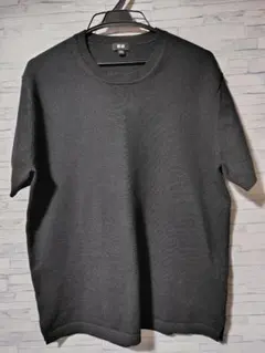 ユニクロ ウォッシャブル クルーネック セーター(半袖) L ブラック