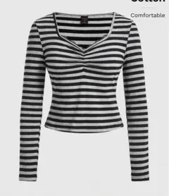 SHEIN ボーダー長袖Tシャツ コットン