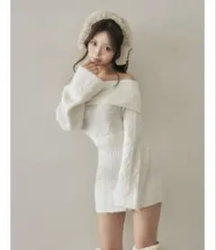 新品 ダーリッチ ヘアリーオフショルニットミニワンピース