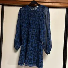 ZARA 長袖 チュニック ブルー系 総柄 XSサイズ