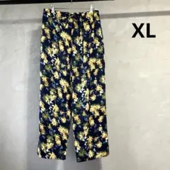 美品 ユニクロ サテンドレープストレートパンツ ネイビー XL