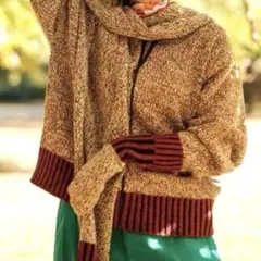 完売品！ユニクロ×マルニ⭐︎S⭐︎ミックスカラーニット　フルジップパーカ ブラウン