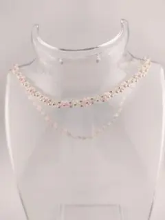 260502⑧ピンクとクリアのお花ビーズネックレス・2連ブレスレットも可