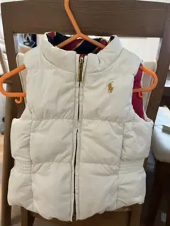 ラルフローレン　リバーシブルダウンベスト　ホワイト/ピンク　80cm