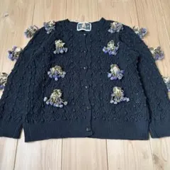 ★レア★古着PINK HOUSE 透かし カーディガン 立体青花モチーフ レトロ