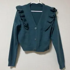 未使用！フリル付き 長袖カーディガン ！くすみグリーン