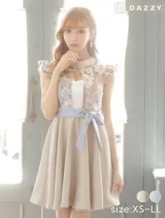 リボン付きパステルフラワーAラインミニドレス