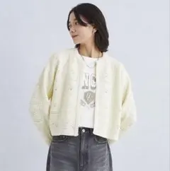 グリーンレーベルリラクシング　クロシェ カーディガン 春　レース　アイボリー　白