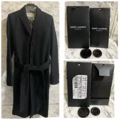 サンローランパリ 14AW エディ期 ダブルオフィサーロングPコート 錨