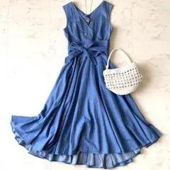 美品☆グレースコンチネンタル デニム カシュクール フレアワンピース