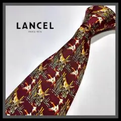160【LANCEL】ランセル ネクタイ  赤×鳥×犬