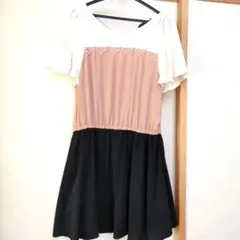 PAGEBOY 半袖ひざ丈ワンピース ホワイト/ベージュ/ブラック　М