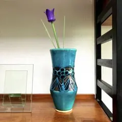70s 花瓶 ターコイズブルー 花器 陶器 作家 日本クラフト ヴィンテージ 70s 花瓶 ターコイズブルー 花器 陶器 作家 日本クラフト ヴィンテージ