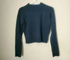 ショート丈 ハイネックニット 長袖 ネイビー フリーサイズ