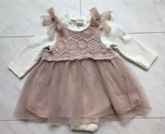 Petit main ピンク レースドレス　ロンパース
